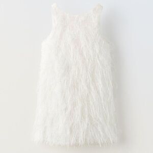 Zara girls white cream feathery sparkly dress fringes